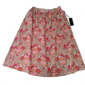T.E. Tracy Evans Boho Cotton Midi Skirt Size M NWT Sand Cherry Pink Geometric